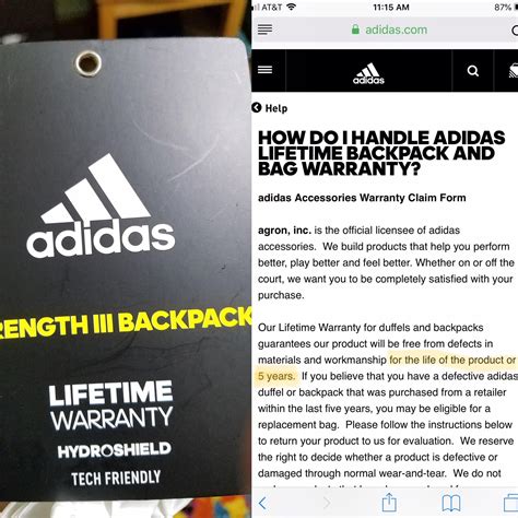 adidas warranty claim